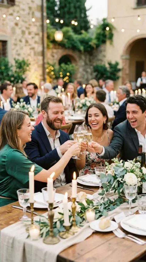 Friends raising a toast at the wedding reception — photo by Priya