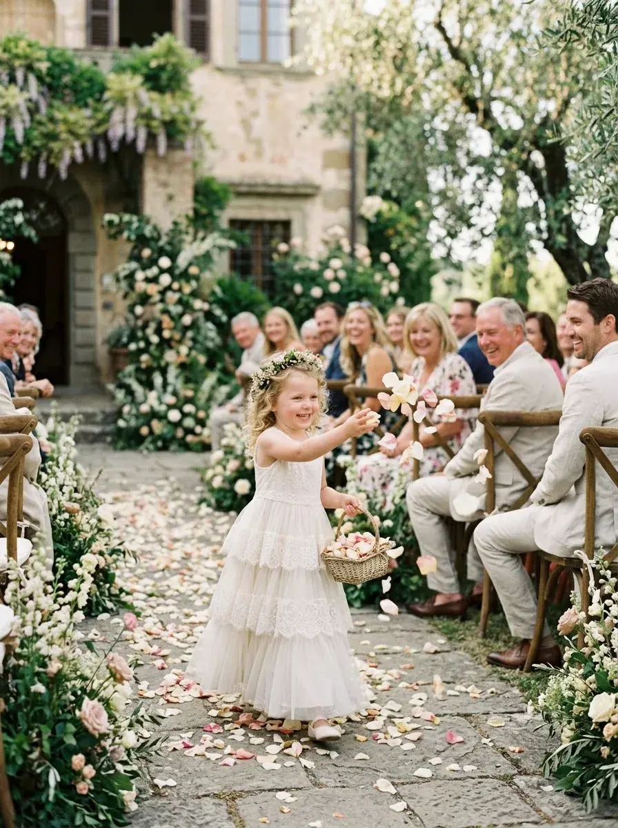 The flower girl at the wedding ceremony — photo by Grandma Rose