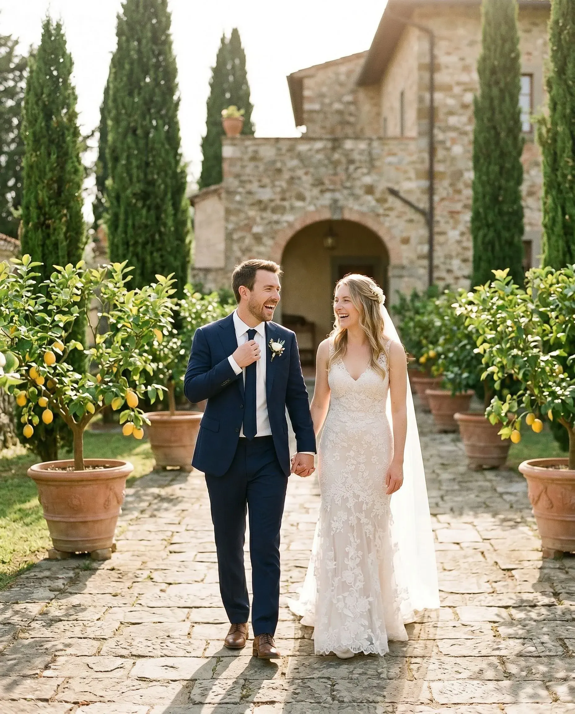 Engaged couple walking together while counting down to their wedding day
