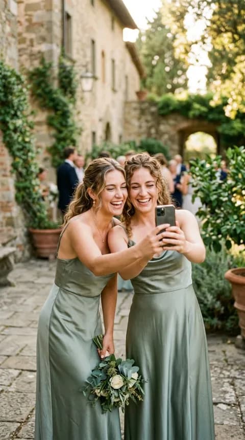 Bridesmaids taking a selfie to post with the wedding hashtag