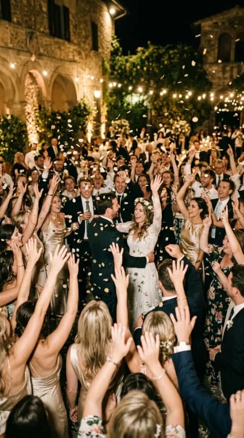 Pioggia di coriandoli in pista catturata dal telefono di un invitato al matrimonio